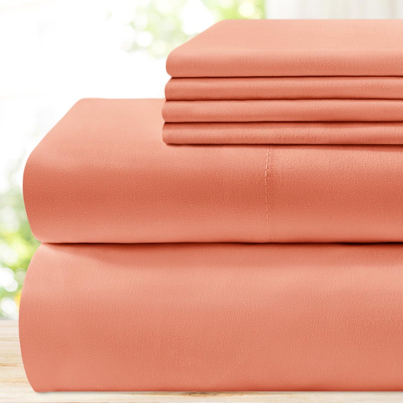 BYSURE 6 Pieces Bed Sheets Set(Full, Coral) - Super Soft 1800 Thread Count 100% Microfiber Sheets with Deep Pockets, Wrinkle & Fade Resistant - Image 1